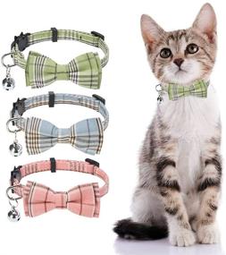 img 4 attached to 🐾 Stylish and Safe: PAWCHIE Breakaway Bowtie Cat Collar with Bell - 3 Pack Classic Plaid Kitten Collars with Removable Bow Tie, Adjustable and Safety for Kitty, Puppy, Small Dogs