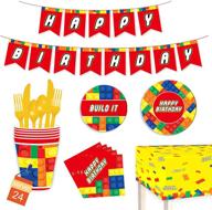 🏢 pratyus building block party supplies - complete set for colorful building party decorations, serves 24 guests логотип