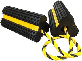 img 4 attached to 🚧 RV Leveling Blocks - Heavy Duty Rubber Dual Wheel Chocks with Non Slip Base, Yellow Reflective Tape and Nylon Rope - Ideal for Travel Trailers, Cars, Campers, Trucks - 1 Pair