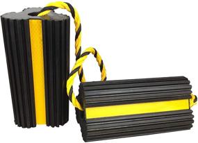 img 3 attached to 🚧 RV Leveling Blocks - Heavy Duty Rubber Dual Wheel Chocks with Non Slip Base, Yellow Reflective Tape and Nylon Rope - Ideal for Travel Trailers, Cars, Campers, Trucks - 1 Pair