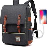 🎒 ugrace vintage laptop backpack with usb charging port, stylish water-resistant travel backpack, casual daypack school shoulder bag for men women, fits up to 15.6-inch laptop (black) logo