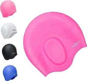 img 2 attached to 🏊 PHELRENA Waterproof Premium Silicone Swimming Cap with Earmuffs - Ideal for Long Hair | Reversible & Flexible Swim Cap for Adults, Kids, Women, and Men | Keep Hair Clean & Ears Dry | Includes Nose Clip and Ear Plugs