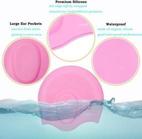 img 1 attached to 🏊 PHELRENA Waterproof Premium Silicone Swimming Cap with Earmuffs - Ideal for Long Hair | Reversible & Flexible Swim Cap for Adults, Kids, Women, and Men | Keep Hair Clean & Ears Dry | Includes Nose Clip and Ear Plugs