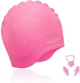 img 4 attached to 🏊 PHELRENA Waterproof Premium Silicone Swimming Cap with Earmuffs - Ideal for Long Hair | Reversible & Flexible Swim Cap for Adults, Kids, Women, and Men | Keep Hair Clean & Ears Dry | Includes Nose Clip and Ear Plugs