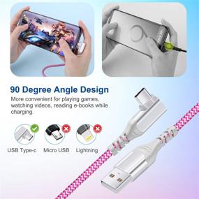 img 3 attached to Pofesun 10ft Right Angle USB C Cable, 90 Degree USB A to Type C Fast Charger Compatible with Samsung Galaxy S20 S10 S9 S8 Plus Note 9 8, LG G8 G7 V40 V20, Moto G7 - Purple, Green, Rose