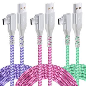 img 4 attached to Pofesun 10ft Right Angle USB C Cable, 90 Degree USB A to Type C Fast Charger Compatible with Samsung Galaxy S20 S10 S9 S8 Plus Note 9 8, LG G8 G7 V40 V20, Moto G7 - Purple, Green, Rose