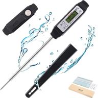 haoyee meat thermometer with anti-scalding design - mini pen long probe, instant read thermometer for turkey, bbq, cooking, grilling, smoking, coffee, milk - black logo