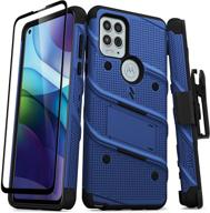 zizo bolt series for moto g stylus 5g (2021) - blue & black | case with screen protector, kickstand, holster, and lanyard logo