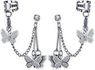 🦋 wuweijiajia silver butterfly chain tassel earrings - chic long butterfly hinged ear cuff dangle drops for women & girls: hypoallergenic, elegant statement jewelry gifts logo