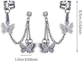 img 3 attached to 🦋 Wuweijiajia Silver Butterfly Chain Tassel Earrings - Chic Long Butterfly Hinged Ear Cuff Dangle Drops for Women & Girls: Hypoallergenic, Elegant Statement Jewelry Gifts