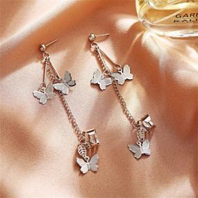 img 1 attached to 🦋 Wuweijiajia Silver Butterfly Chain Tassel Earrings - Chic Long Butterfly Hinged Ear Cuff Dangle Drops for Women & Girls: Hypoallergenic, Elegant Statement Jewelry Gifts