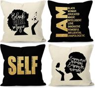 🏾 yuemayly black girl magic empowered women linen throw pillow covers 18 x 18 inch set of 4, black girl woman gifts for home room bed sofa decorations, empower women decor логотип