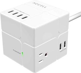 img 4 attached to 💡 Accell Power Cube - Surge Protector with USB Wall Tap Power Combo, 3 Protected AC Outlets, 6 USB-A Ports, 6ft Cord, White, 540 Joules, UL Certified