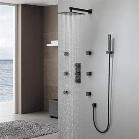 img 3 attached to Upgrade your Shower Experience with the JiaYouJia 12'' Wall Mounted Rain Shower System: 3-Function Shower Combo Set with 6 Body Spray Jets in Matte Black, Rough-in Valve Included