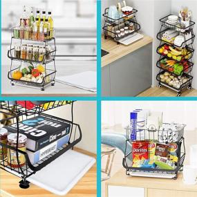 img 1 attached to 🍎 TEXZEOM 4 Tier Fruit Basket Wire Market Stand with Lockable Wheels: Rolling Vegetable Storage Cart for Kitchen, Pantry, Bathroom, Living Room