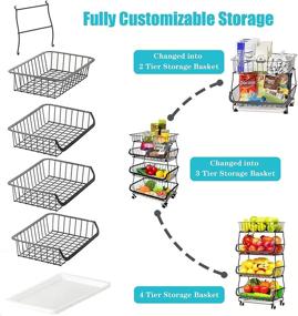 img 3 attached to 🍎 TEXZEOM 4 Tier Fruit Basket Wire Market Stand with Lockable Wheels: Rolling Vegetable Storage Cart for Kitchen, Pantry, Bathroom, Living Room