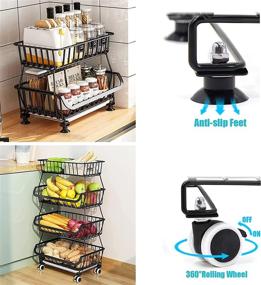 img 2 attached to 🍎 TEXZEOM 4 Tier Fruit Basket Wire Market Stand with Lockable Wheels: Rolling Vegetable Storage Cart for Kitchen, Pantry, Bathroom, Living Room