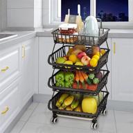 🍎 texzeom 4 tier fruit basket wire market stand with lockable wheels: rolling vegetable storage cart for kitchen, pantry, bathroom, living room логотип