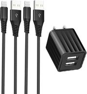 [apple mfi certified] 2 pack 6ft iphone charger, veetone lightning to usb fast charge data sync nylon braided cord & dual port usb wall charger plug compatible with iphone 12/11/xs/xr/x 8/ipad/airpods logo