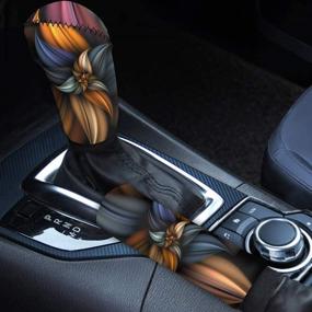 img 4 attached to HUGS IDEA 2 Pcs/Set Boho Flower Automotive Car Shift Cover Handbrake Cover Soft Comfortable Universal Non Slip Accessories Hand Protectors