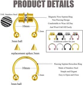 img 3 attached to 💍 BOMAIL Magnetic Septum Nose Ring & Steel Hoop Earrings Set - 8PCS for Eyebrow, Tragus, Lip & More!