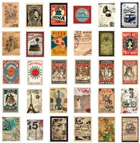 img 1 attached to 🎶 60 Pieces Vintage Washi Paper Sticker Set: Stamp Style Retro Phonograph, Bike, Guitar, Tower | DIY Scrapbooking, Journaling, Planner, Photo Frame, Diary Art Project Craft Labels