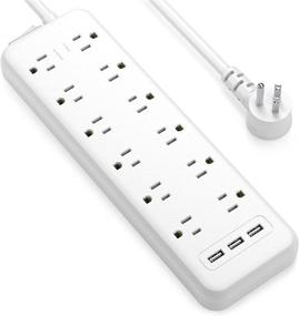 img 4 attached to 💡 White Power Strip Surge Protector with 12 Outlets, 3 USB Charging Ports, Flat Plug, 1875W/15A 1700J, 6ft Extension Cord, Overload Protection, Wall Mountable - Ideal for Home Office, Computer, TV