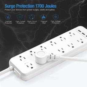 img 2 attached to 💡 White Power Strip Surge Protector with 12 Outlets, 3 USB Charging Ports, Flat Plug, 1875W/15A 1700J, 6ft Extension Cord, Overload Protection, Wall Mountable - Ideal for Home Office, Computer, TV