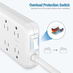 img 1 attached to 💡 White Power Strip Surge Protector with 12 Outlets, 3 USB Charging Ports, Flat Plug, 1875W/15A 1700J, 6ft Extension Cord, Overload Protection, Wall Mountable - Ideal for Home Office, Computer, TV