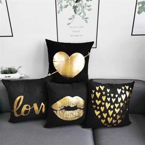 img 3 attached to YNester 4Pcs Gold Foil Throw Pillow Cover Set - Super Soft Eyelashes Lips Love Printed Cushion Covers 18 x 18 inches - Decorative Pillow Cases for Sofa, Chair, Car, Bed (Black)