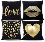 ynester 4pcs gold foil throw pillow cover set - super soft eyelashes lips love printed cushion covers 18 x 18 inches - decorative pillow cases for sofa, chair, car, bed (black) логотип