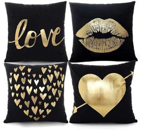 img 4 attached to YNester 4Pcs Gold Foil Throw Pillow Cover Set - Super Soft Eyelashes Lips Love Printed Cushion Covers 18 x 18 inches - Decorative Pillow Cases for Sofa, Chair, Car, Bed (Black)