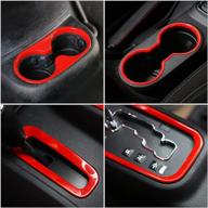 cherocar interior accessories decoration cover trim kit front rear water cup holder trim gear shift box trim transfer case trim compatible for jeep wrangler jk 2011-2017 4-door (red) logo