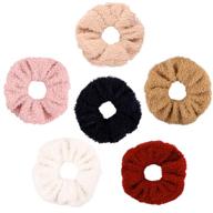 🎀 watinc 6pcs teddy faux fur hair scrunchies: colorful large hair ties for women & girls. elastic hair bobbles for ponytail holder. hair accessories ropes scrunchie set in solid colors. logo