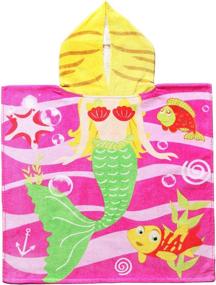 img 4 attached to 🧜 Premium 100% Cotton Mermaid Kids Hooded Poncho Towel - Ideal for Bath, Beach or Pool - 24" x 47