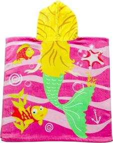 img 3 attached to 🧜 Premium 100% Cotton Mermaid Kids Hooded Poncho Towel - Ideal for Bath, Beach or Pool - 24" x 47
