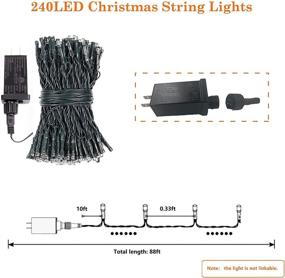 img 1 attached to 🎄 EXF 88ft 240LED Christmas Lights, Green Wire Twinkle Lights | Waterproof IP44 | Indoor & Outdoor Decorative String Lights | 8 Modes | Ideal for Room, Patio, Christmas Tree Decorations | Warm White