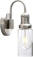 🚥 vintage gooseneck wall mount single sconce with clear glass cylindrical shade - permo industrial wall sconce light lamp fixture (brushed) логотип