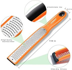 img 2 attached to 🍊 Versatile Stainless Steel Zester Grater with Ergonomic Handle - Ideal for Cheese, Lemon, Ginger, and Potato - Includes Plastic Cover and Rubber Base (Orange)