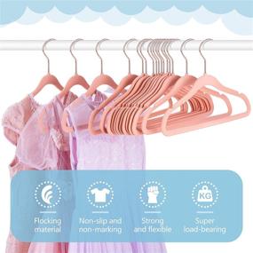 img 3 attached to 👶 IEOKE 50 Pack Baby Velvet Hangers - Ultra Thin Non Slip Clothes Racks for Children, Including 6 Pcs of Kids Clothing Dividers in Pink