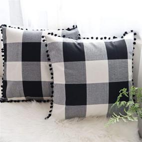 img 4 attached to CHICHIC Set of 2 Fall Pillow Covers, 18 x 18 Inch Black and White Buffalo Check Plaid Cushion Cases for Farmhouse Retro Decor, Decorative Square Pillowcase for Fall Decor Bed Sofa Couch Chair