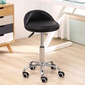 img 3 attached to 🪑 KKTONER PU Leather Round Rolling Stool: Height Adjustable Swivel Chair with Backrest and Wheels - Black