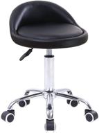 🪑 kktoner pu leather round rolling stool: height adjustable swivel chair with backrest and wheels - black логотип