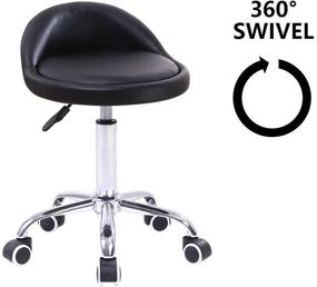 img 1 attached to 🪑 KKTONER PU Leather Round Rolling Stool: Height Adjustable Swivel Chair with Backrest and Wheels - Black