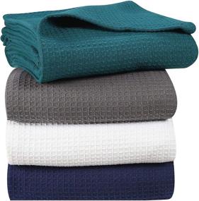 img 3 attached to Cotton Clinic 100% Cotton Bed Blanket - Twin Size Thermal Blanket 🛏️ for Layering Any Bed, Soft and Breathable Teal Blanket - Perfect for All Seasons