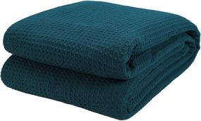 img 4 attached to Cotton Clinic 100% Cotton Bed Blanket - Twin Size Thermal Blanket 🛏️ for Layering Any Bed, Soft and Breathable Teal Blanket - Perfect for All Seasons