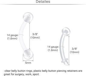 img 2 attached to 🔁 Clear Belly Button Retainers - MODRSA 14g Navel Piercing Retainers for Work, Surgery, Sport, Maternity, Pregnancy - Silicone Plastic 10mm Belly Ring