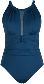 img 2 attached to Septangle Women's One Piece Swimsuit: Tummy Control, Halter Bathing Suits, Mesh Plunge, Ruched Monokini Swimwear