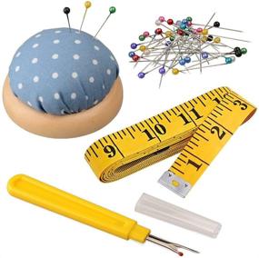 img 4 attached to 🧵 Complete Sewing Tools Kit with Seam Ripper, Multicolor Glass Head Pins, Pin Cushion, and Soft Tape Measure - Perfect for Sewing, Tailoring, and Measuring Cloth