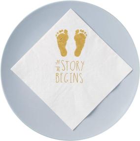 img 2 attached to 🍼 Premium Baby Shower Napkins: 'And The Story Begins' - 100 Gender Reveal Gold Napkins - Large 6.5 x 6.5 Inch